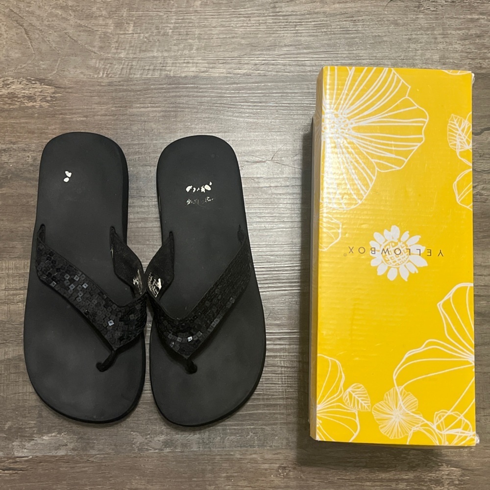 FINAL PRICE Yellow box Black Sequin Flip Flops